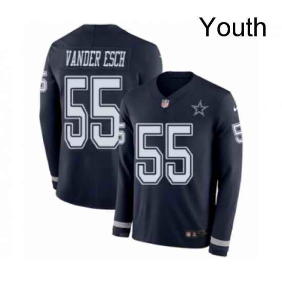 Youth Nike Dallas Cowboys 55 Leighton Vander Esch Limited Navy Blue Therma Long Sleeve NFL Jersey